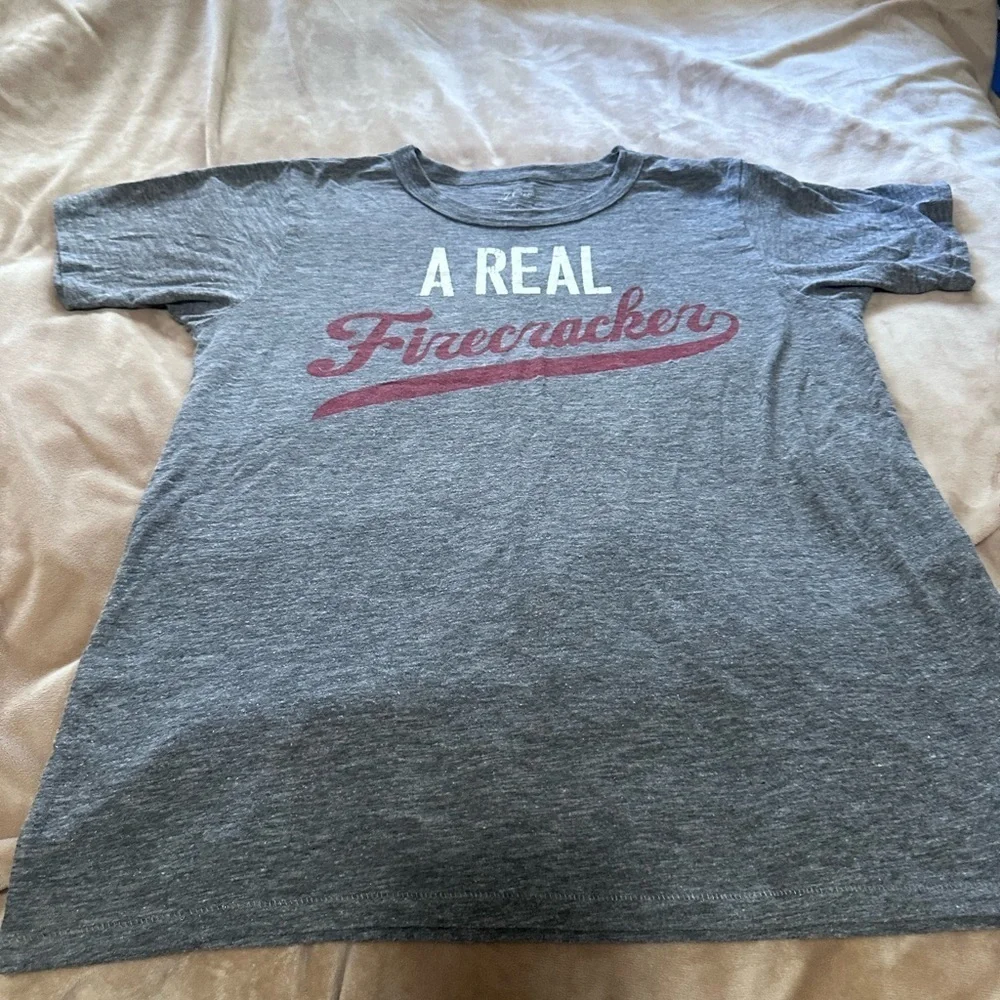 J. Crew Gray Firecracker T-Shirt with Red Print M